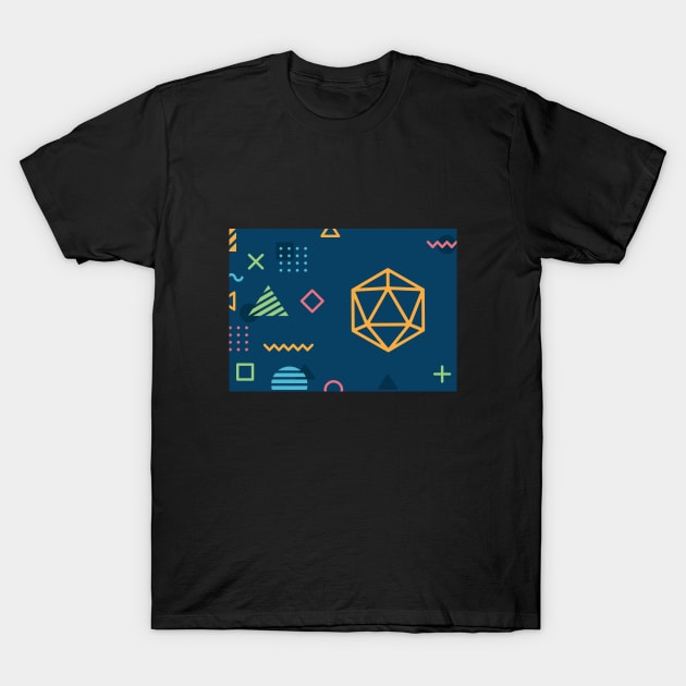 Polyhedral D20 Dice Memphis Design T-Shirt by dungeonarmory